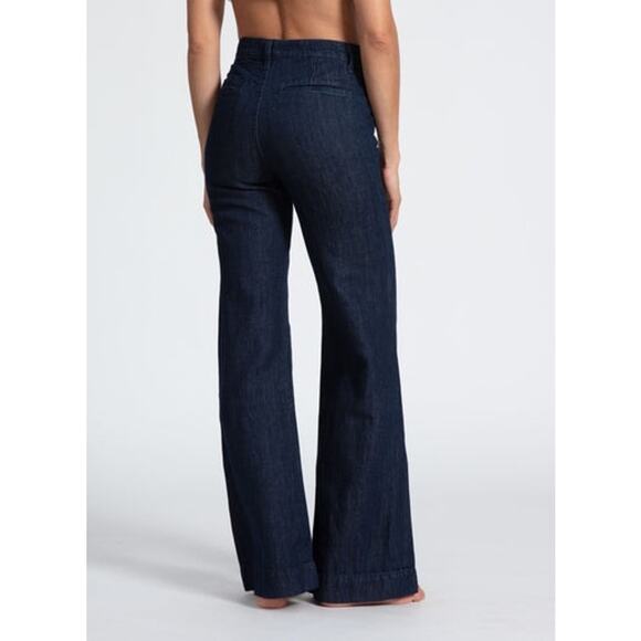 AskK NY Women's Trouser Straight Leg Jeans Linen Indigo Dark Blue Size 28 NWOT - Picture 3 of 12